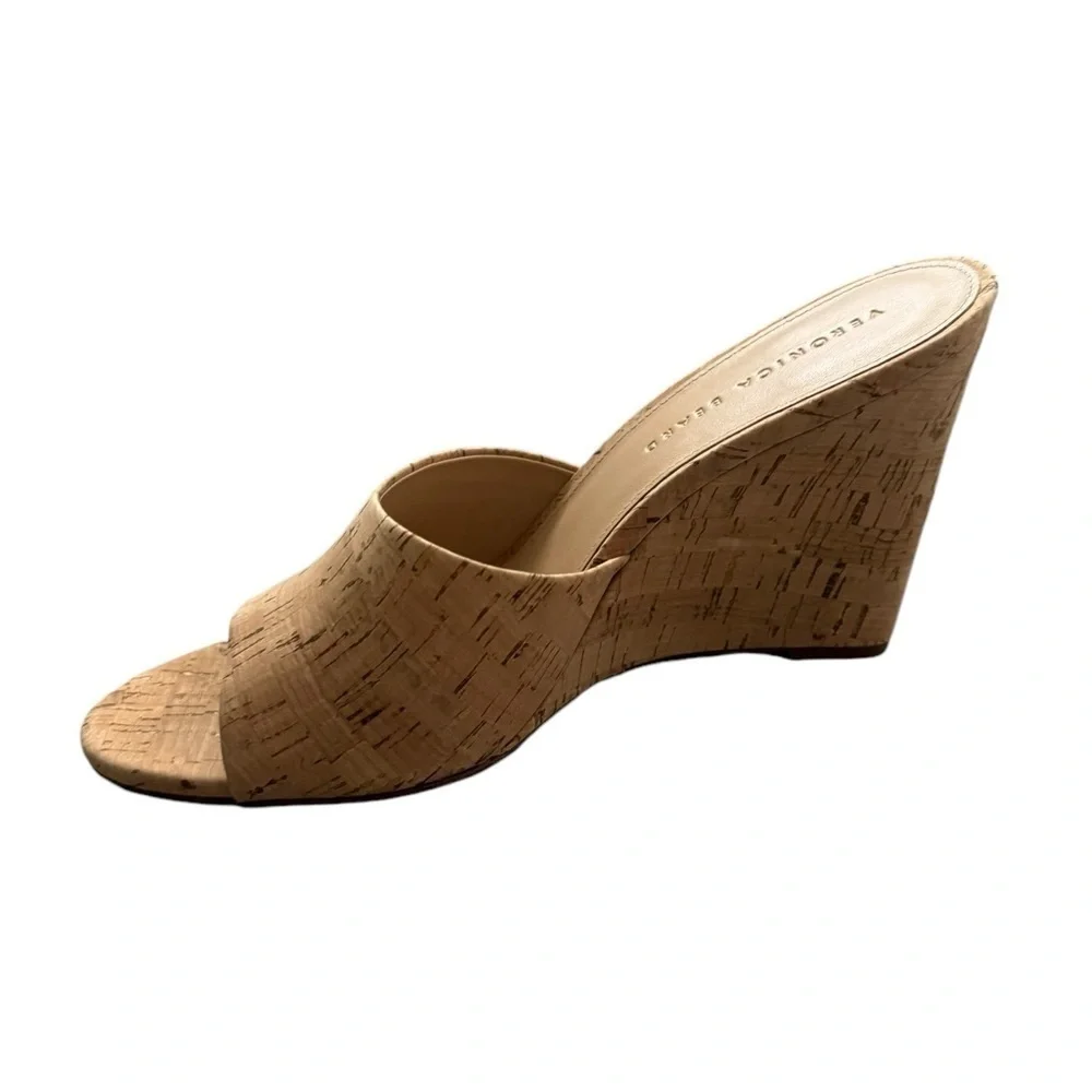 NEW Veronica Beard Dali Cork Wedge Sandal Mules 10.5 Neutral Minimalist